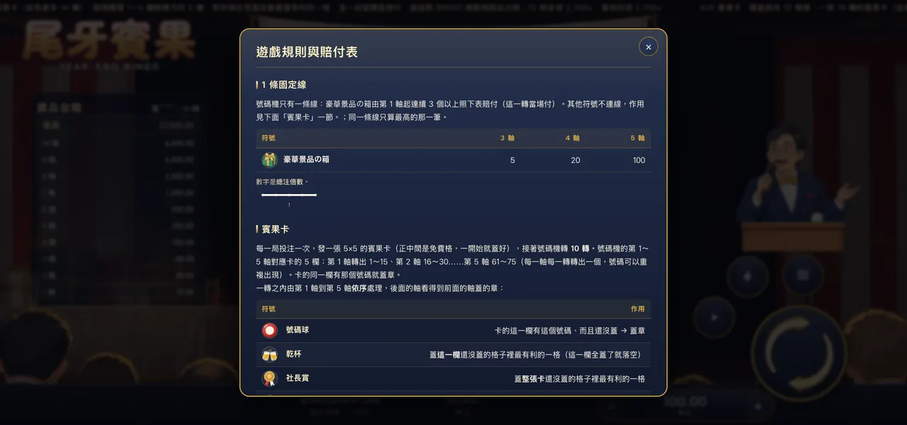 尾牙賓果 — 遊戲內規則