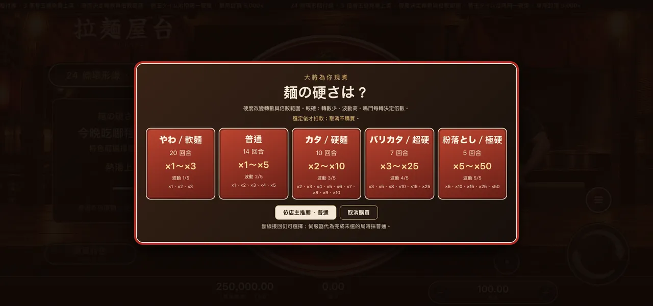 拉麵屋台 — 選麵的硬度