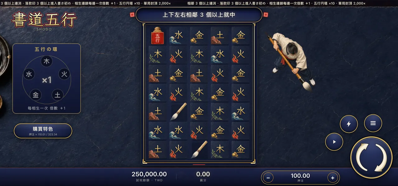 書道五行 — 巨紙上的五行